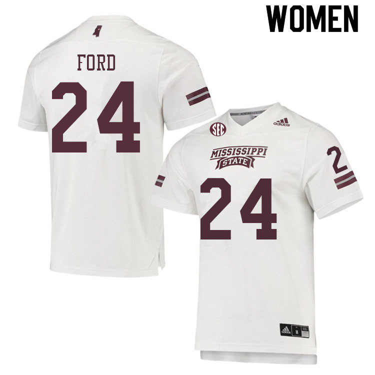 Women #24 Scoobie Ford Mississippi State Bulldogs College Football Jerseys Sale-White
